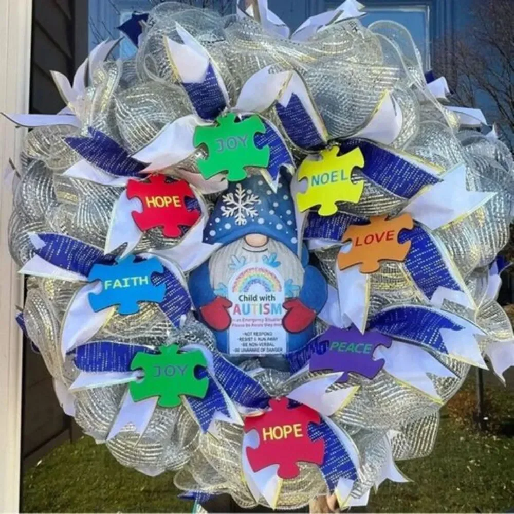 Autism Christmas wreath handmade 26” Deco MESH